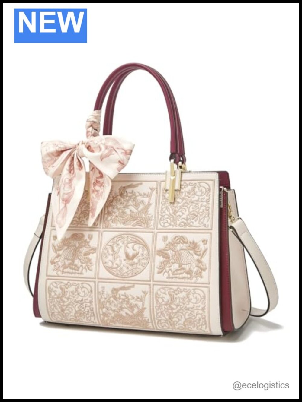 Vintage Embroidery Leather Satchel Handbag Top-Handle Shoulder Bag
